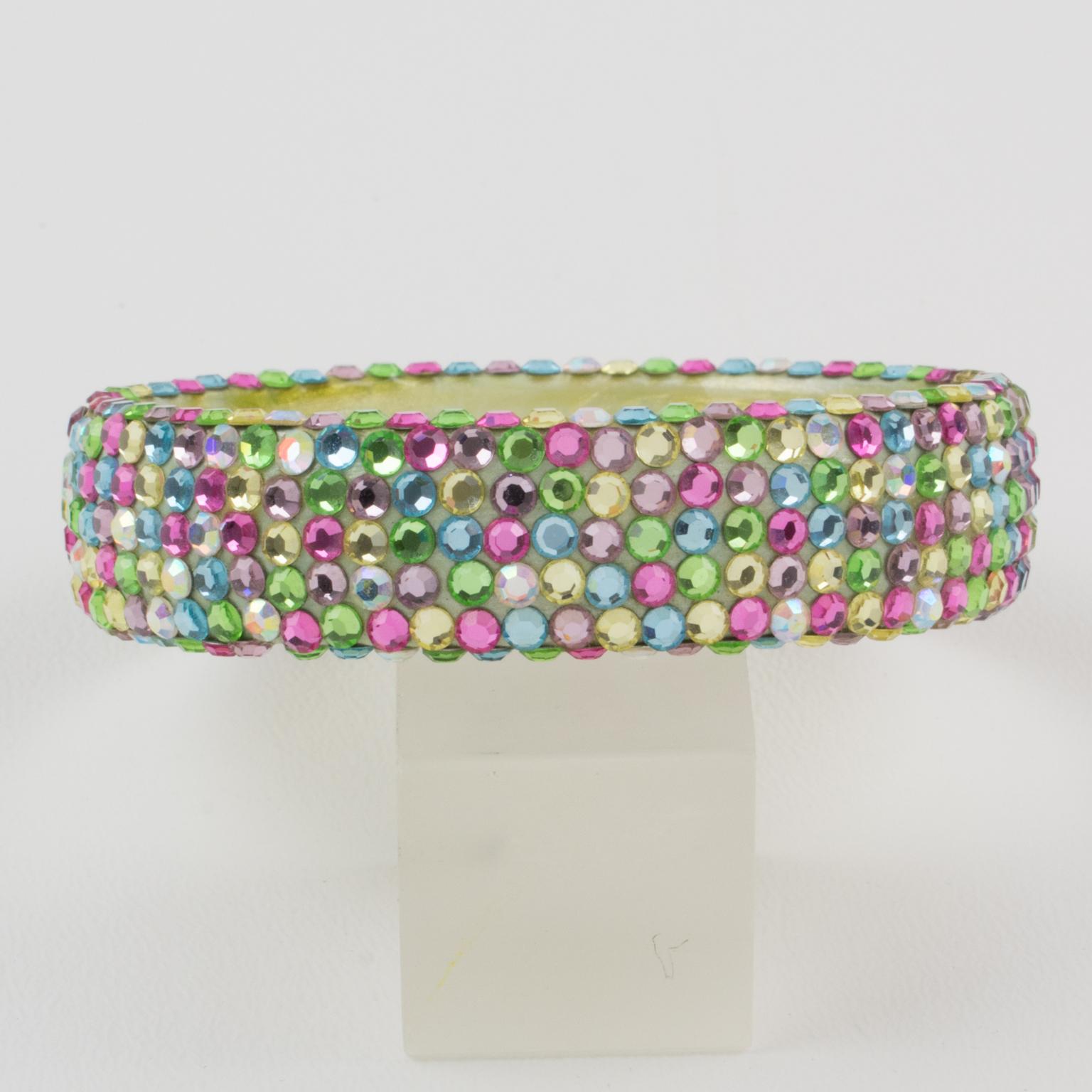 Richard Kerr Multicolor Pastel Jeweled Clamper Bracelet In Excellent Condition For Sale In Atlanta, GA