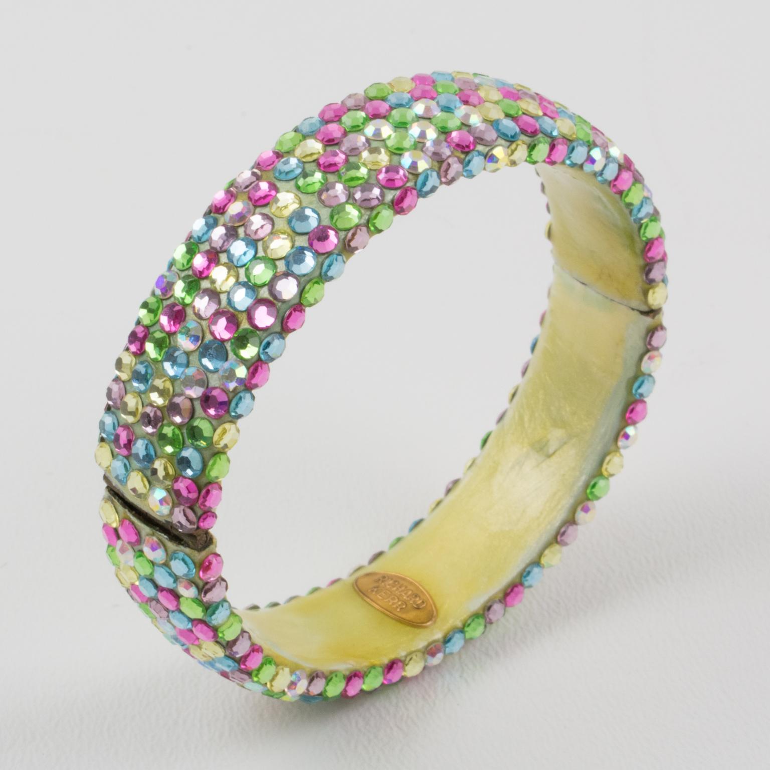 Women's or Men's Richard Kerr Multicolor Pastel Jeweled Clamper Bracelet For Sale