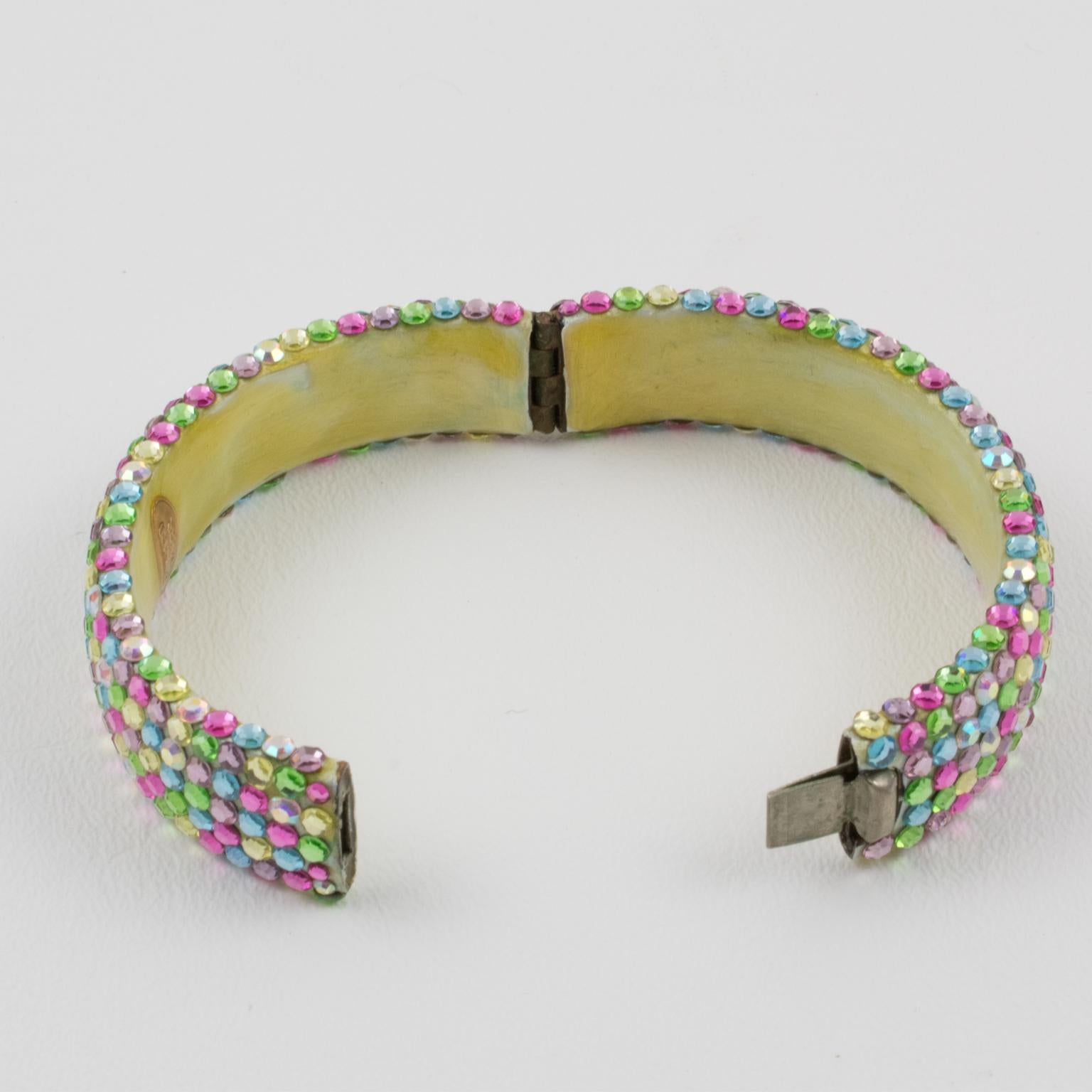 Richard Kerr Multicolor Pastel Jeweled Clamper Bracelet For Sale 1