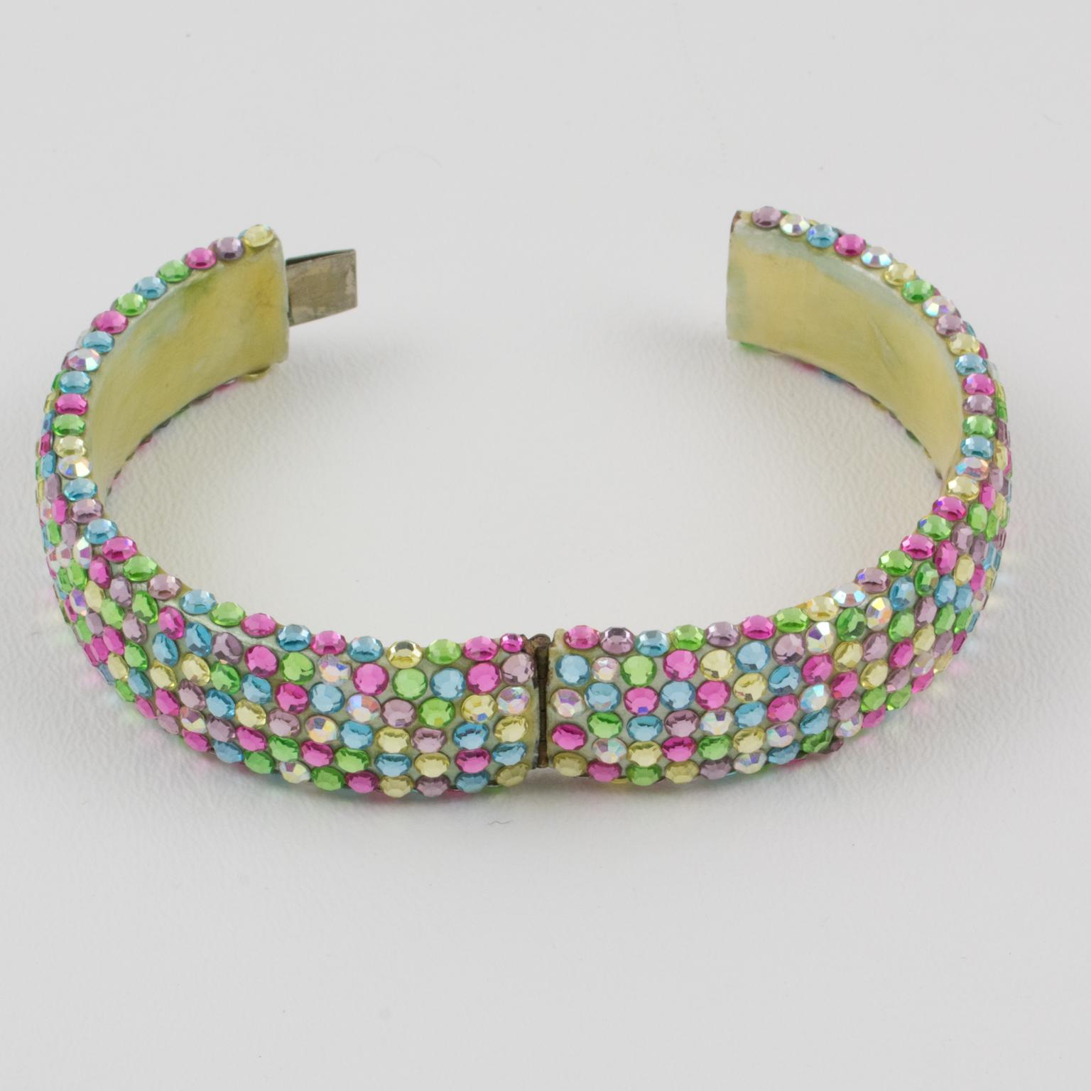 Richard Kerr Multicolor Pastel Jeweled Clamper Bracelet For Sale 2