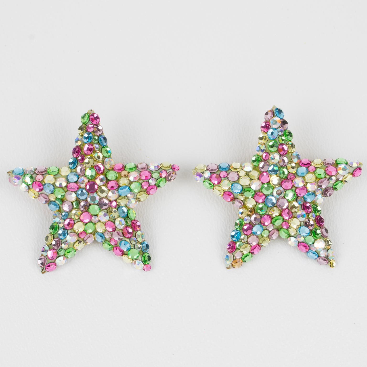 Mehrfarbige pastellfarbene, juwelenbesetzte Stern-Ohrclips von Richard Kerr im Angebot 3