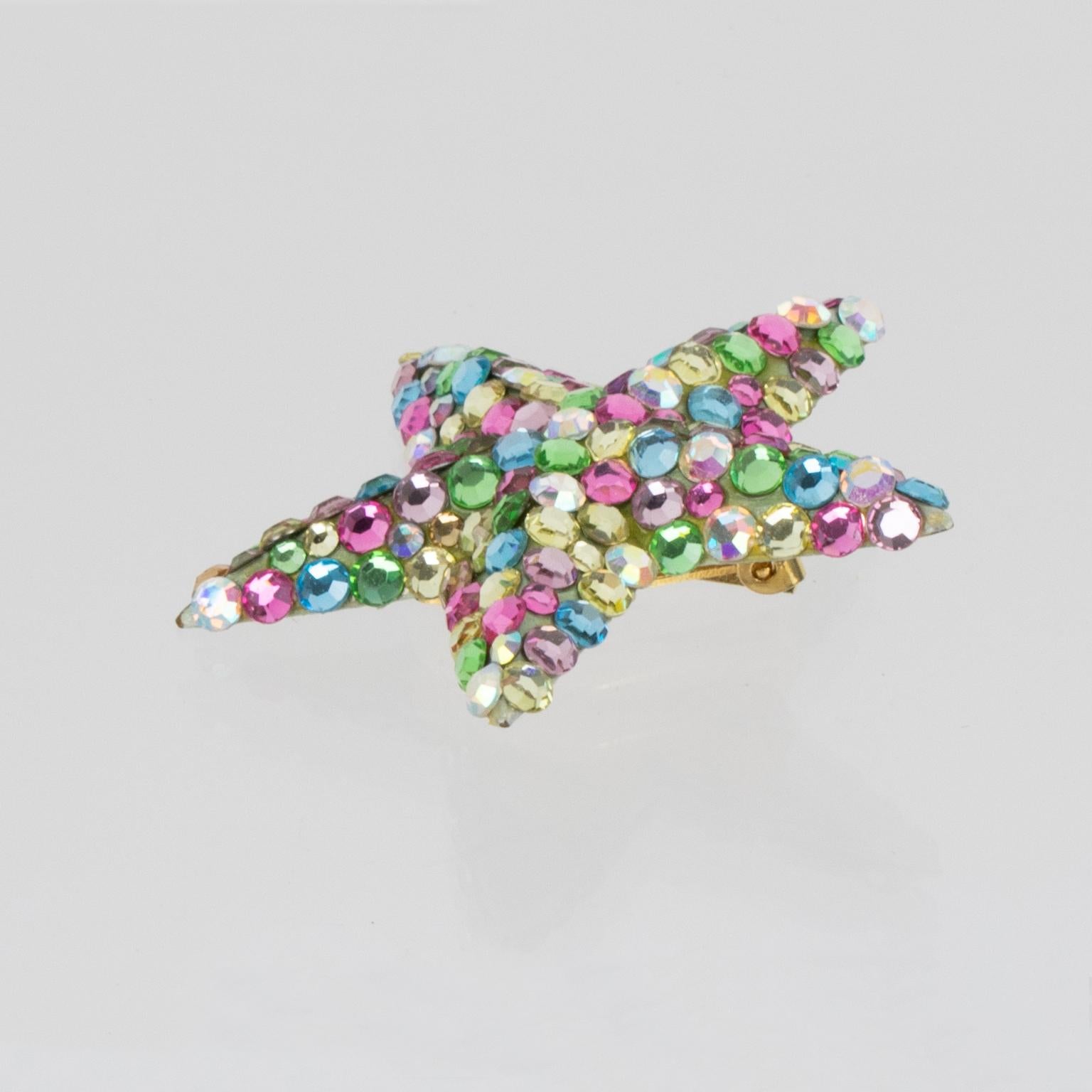 Richard Kerr Multicolor Pastel Jeweled Star Clip-on Earrings For Sale 3