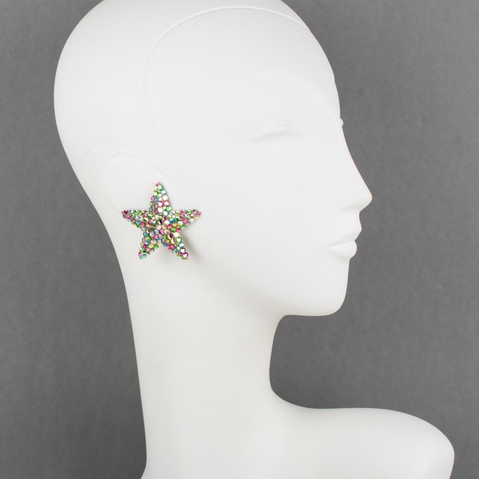 Richard Kerr Multicolor Pastel Jeweled Star Clip-on Earrings For Sale 4
