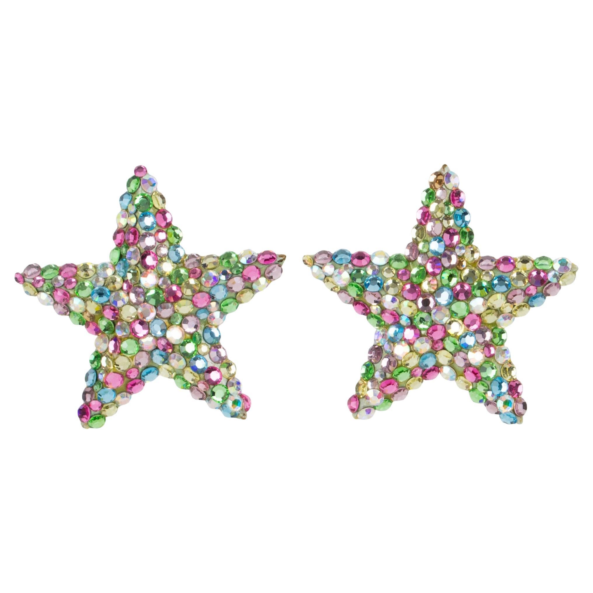 Richard Kerr Multicolor Pastel Jeweled Star Clip-on Earrings For Sale