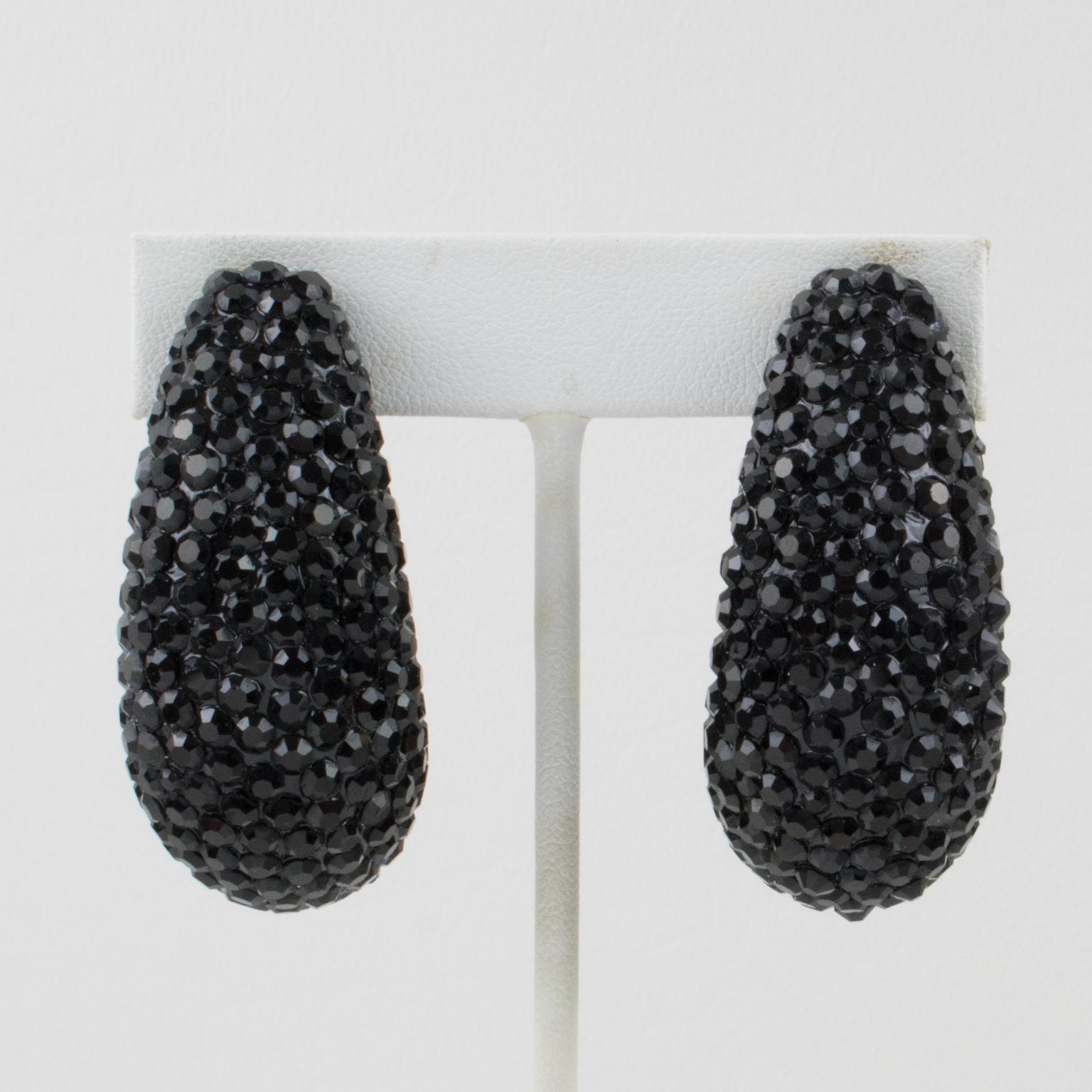 Women's or Men's Richard Kerr Nautilus Black Crystal Clip Earrings