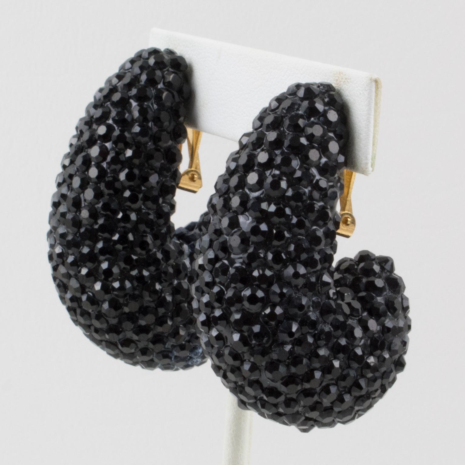 Richard Kerr Nautilus Black Crystal Clip Earrings 2