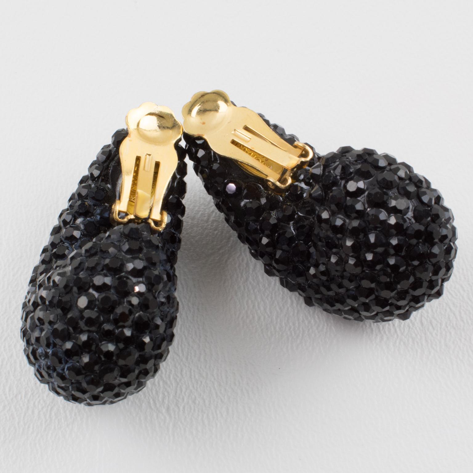 Richard Kerr Nautilus Black Crystal Clip Earrings 3