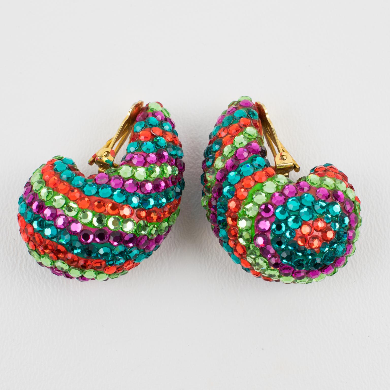 Modern Richard Kerr Jewelled Earrings Multicolor Nautilus For Sale