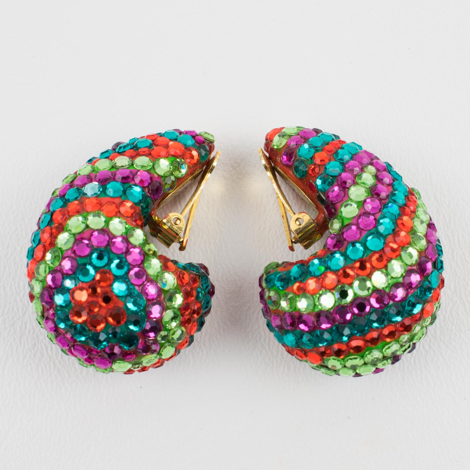 Richard Kerr Jewelled Earrings Multicolor Nautilus In Excellent Condition For Sale In Atlanta, GA