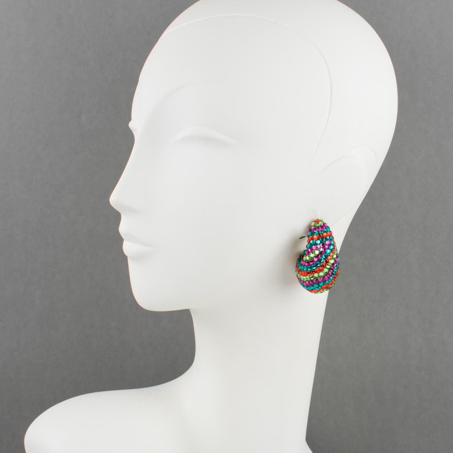 Women's or Men's Richard Kerr Jewelled Earrings Multicolor Nautilus For Sale