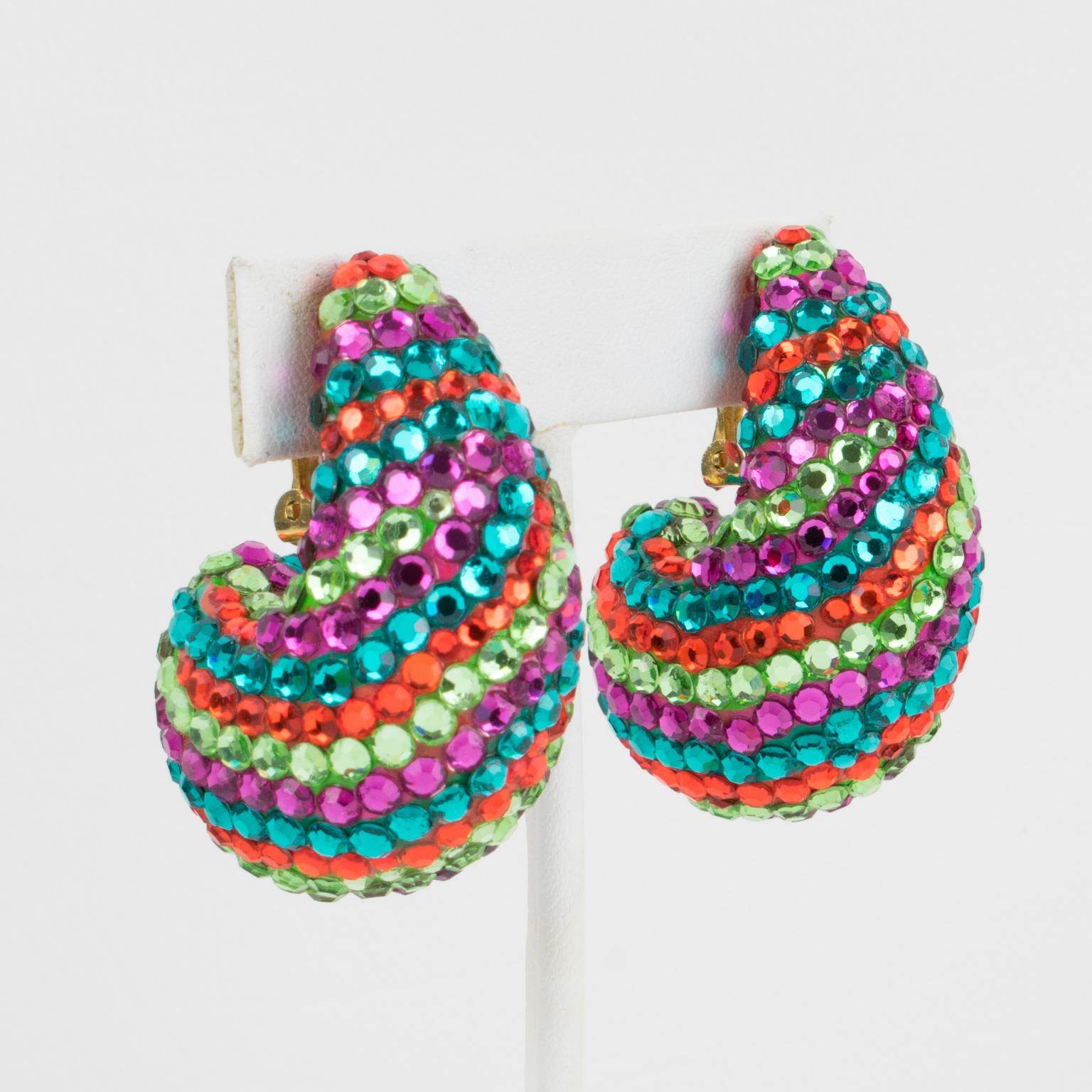 Richard Kerr Jewelled Earrings Multicolor Nautilus For Sale 2