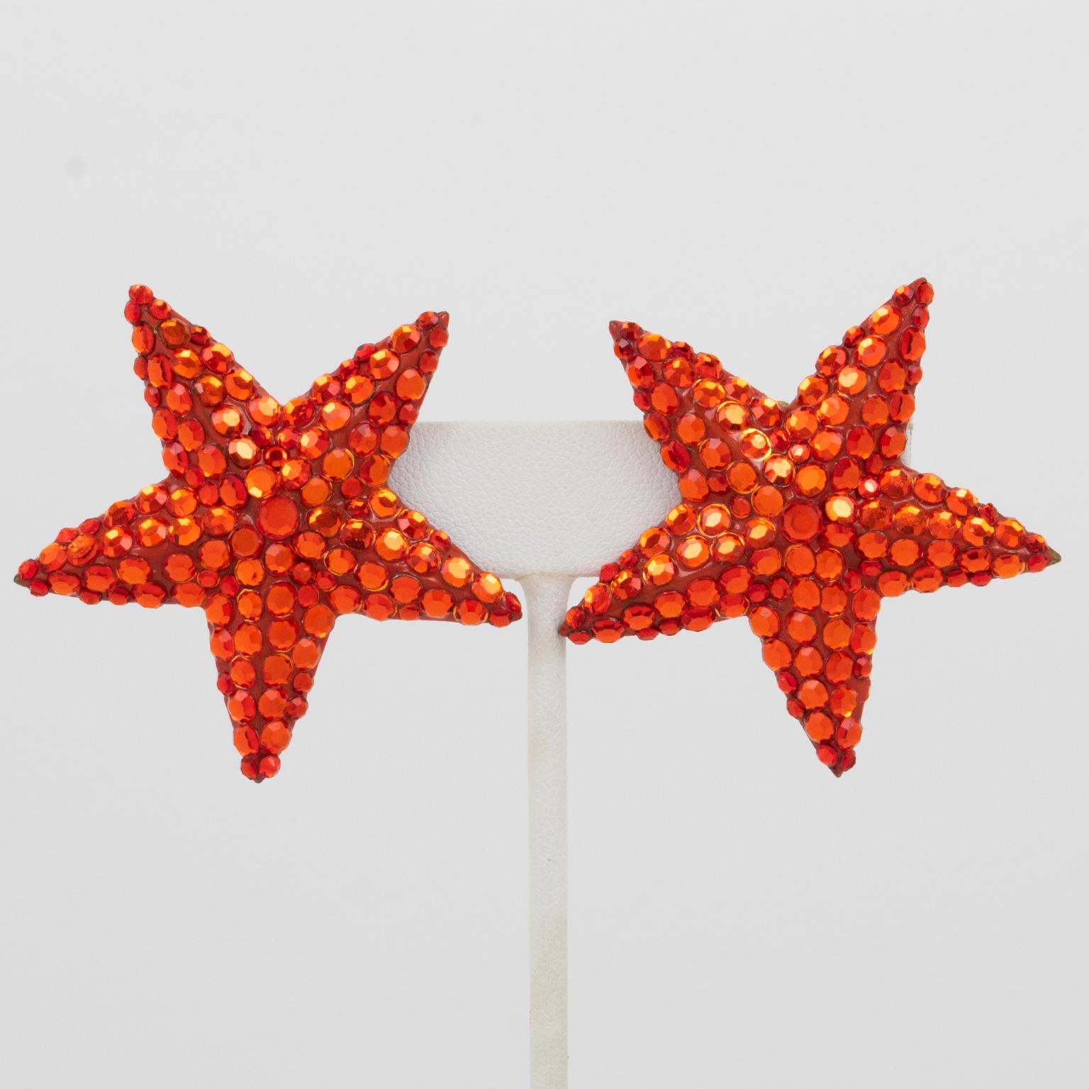 A. Richard Kerr, orecchini a stella con strass arancioni in vendita 2