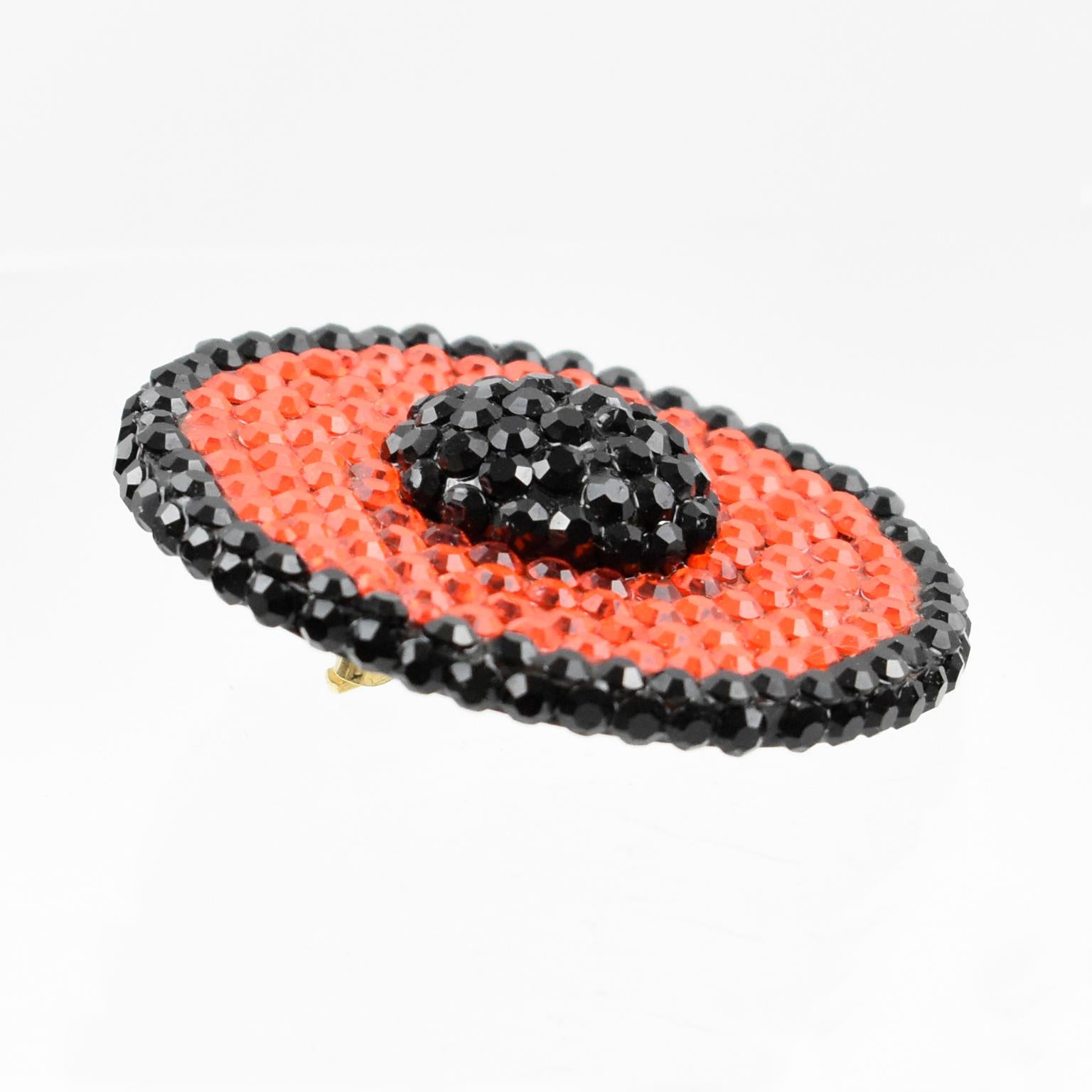 Richard Kerr Orange and Black Crystal Jeweled Clip Earrings For Sale 1