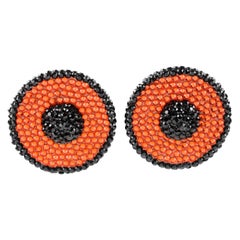 Richard Kerr Orange and Black Crystal Jeweled Clip Earrings