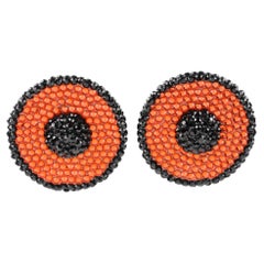 Richard Kerr Orange and Black Crystal Jeweled Clip Earrings