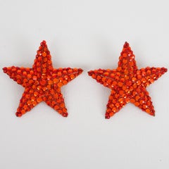 Richard Kerr Orange Crystal Rhinestones Stars Clip Earrings