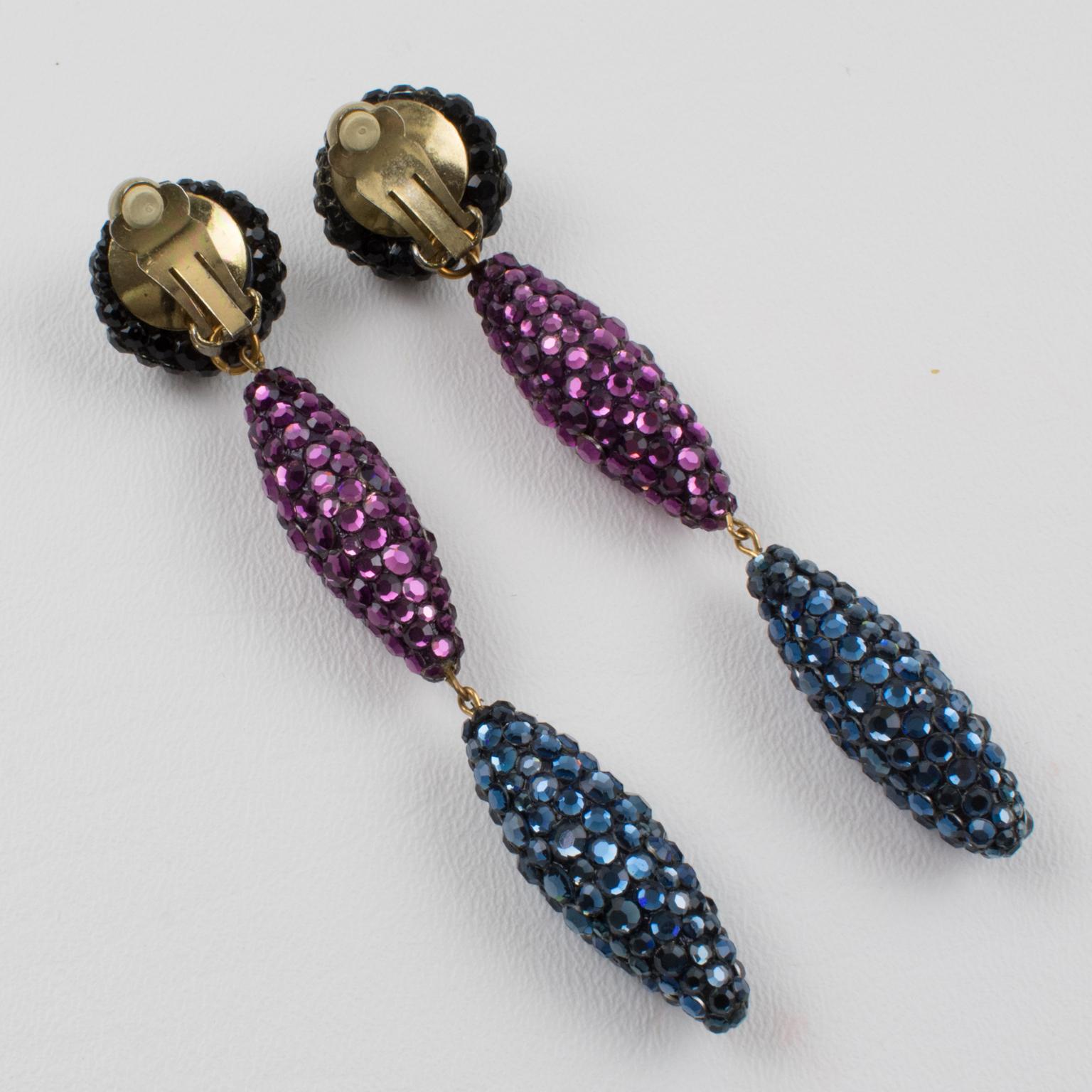 Women's or Men's Richard Kerr Oversized Dangle Jeweled Clip Earrings