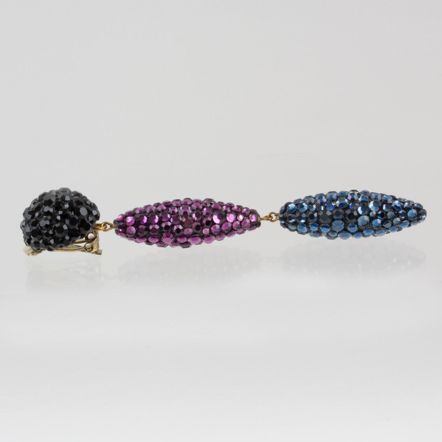 Richard Kerr Oversized Dangle Jeweled Clip Earrings 1