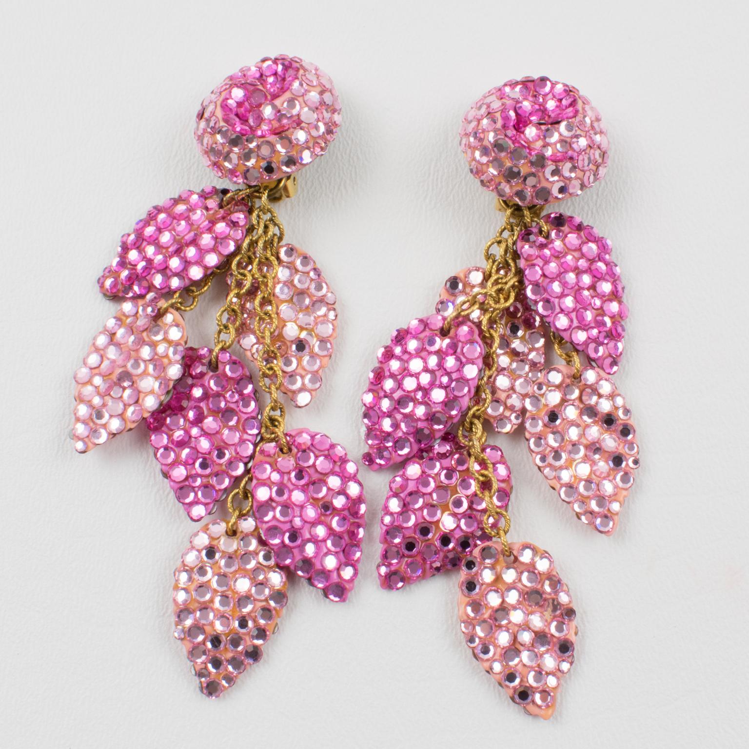 Women's or Men's Richard Kerr Oversized Dangle Pink Jeweled Clip Earrings