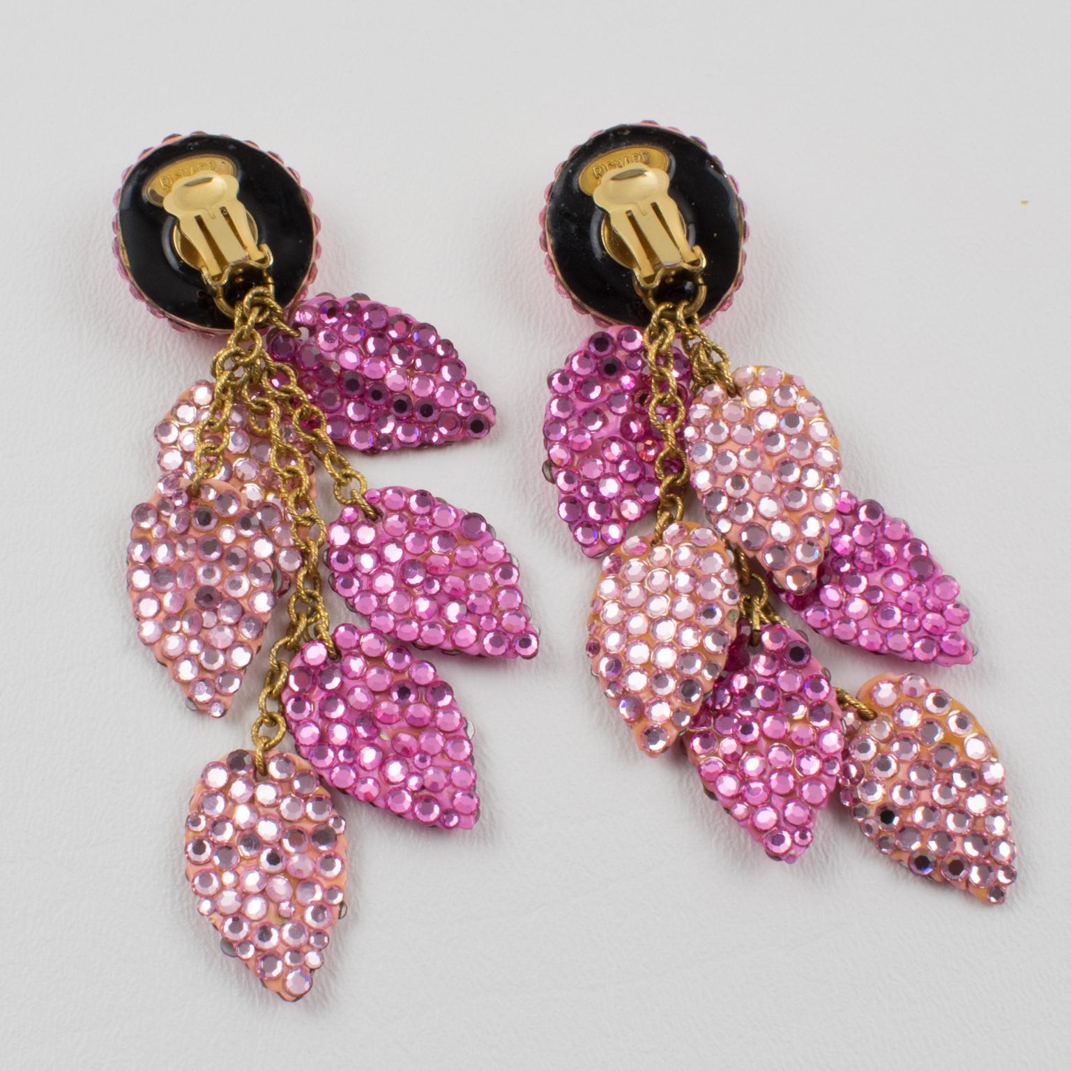 Richard Kerr Oversized Dangle Pink Jeweled Clip Earrings 1