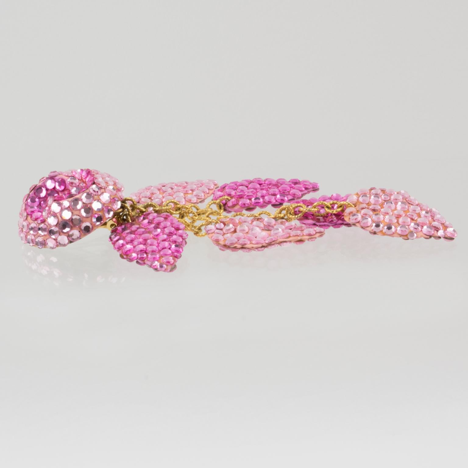 Richard Kerr Oversized Dangle Pink Jeweled Clip Earrings 3
