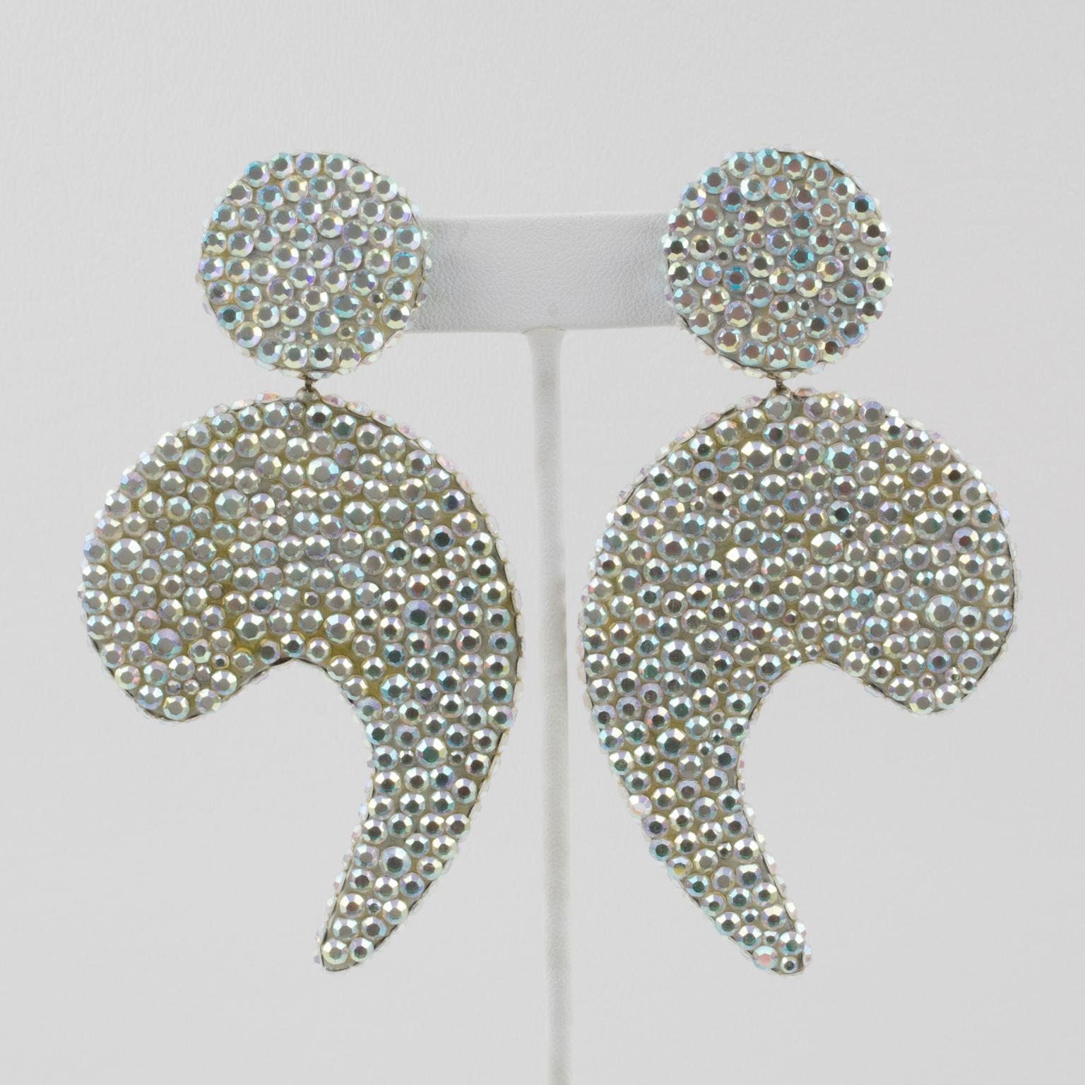 Richard Kerr Oversized Jeweled Dangle Clip Earrings In Excellent Condition In Atlanta, GA