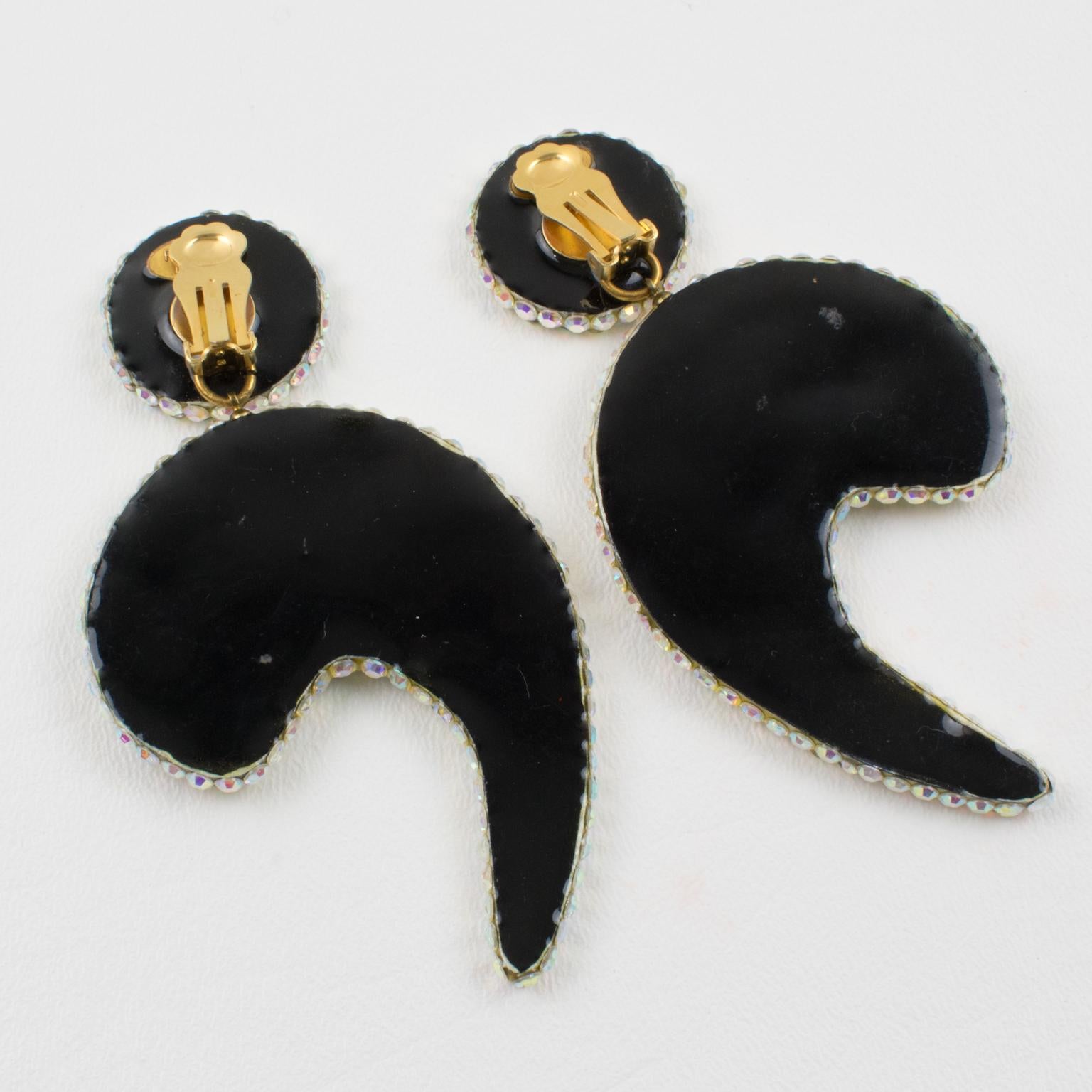 Women's or Men's Richard Kerr Oversized Jeweled Dangle Clip Earrings