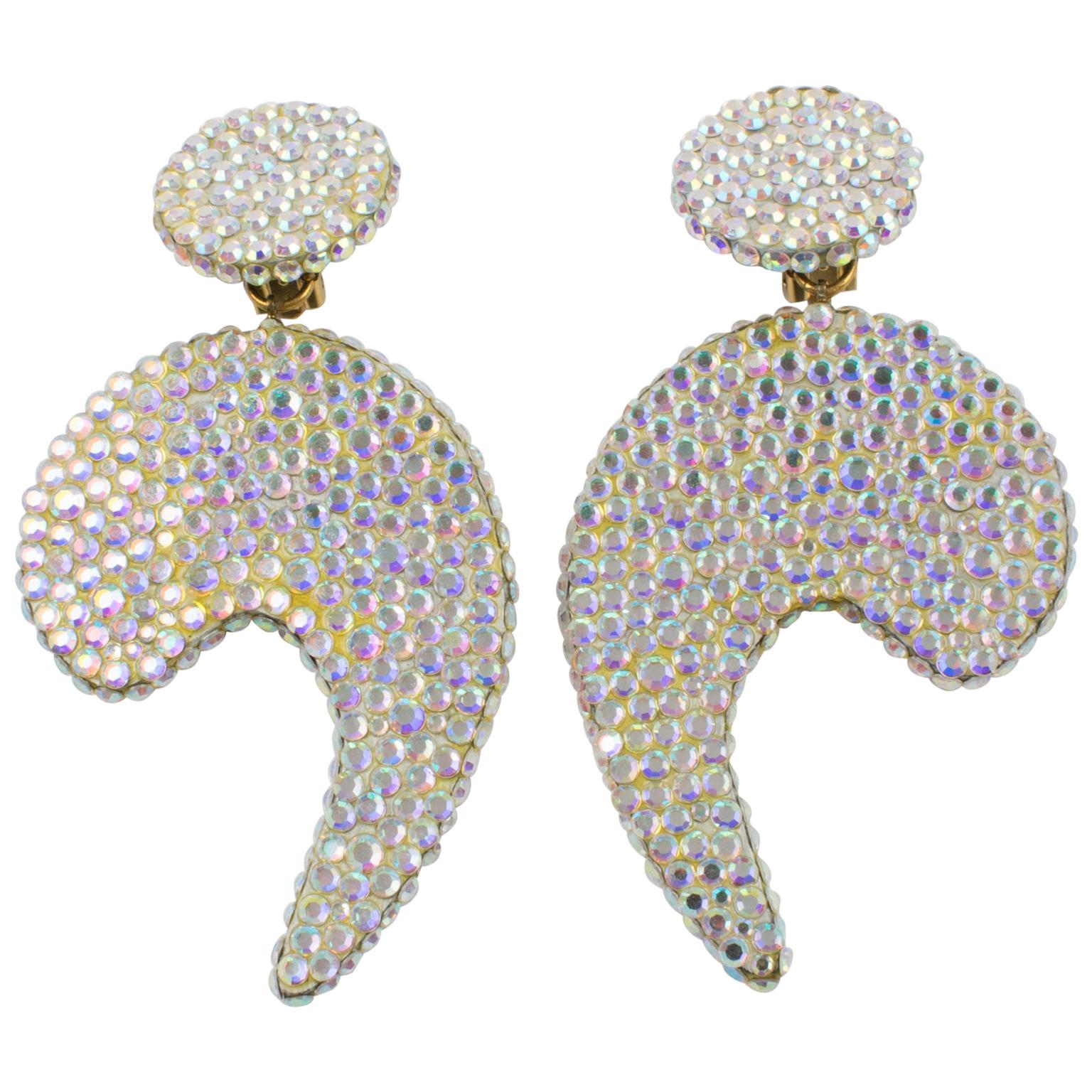 Richard Kerr Oversized Jeweled Dangle Clip Earrings