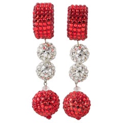 Richard Kerr Oversized Red and White Jeweled Clip Earrings