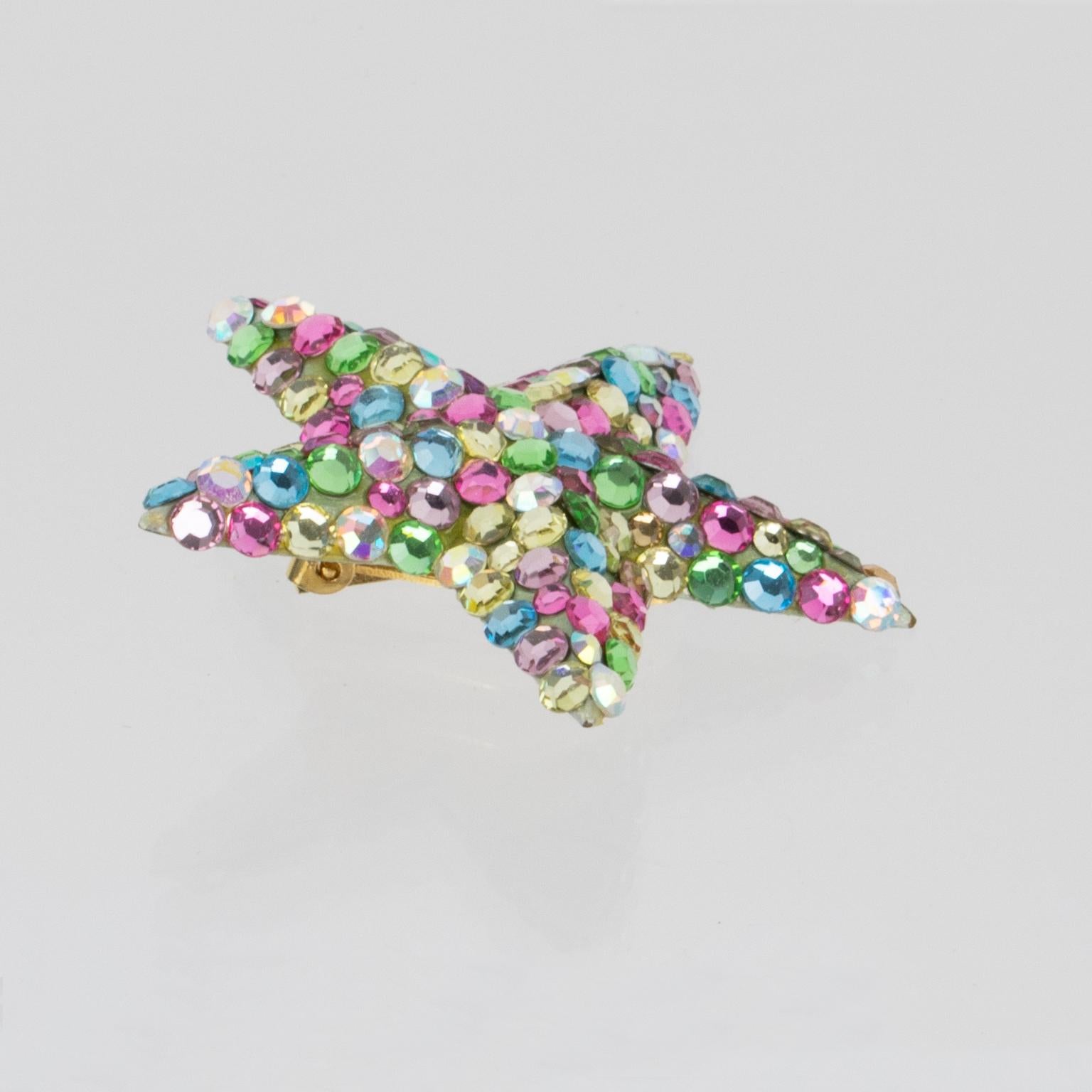 Women's or Men's Richard Kerr Pastel Multicolor Star Jeweled Clip Earrings For Sale