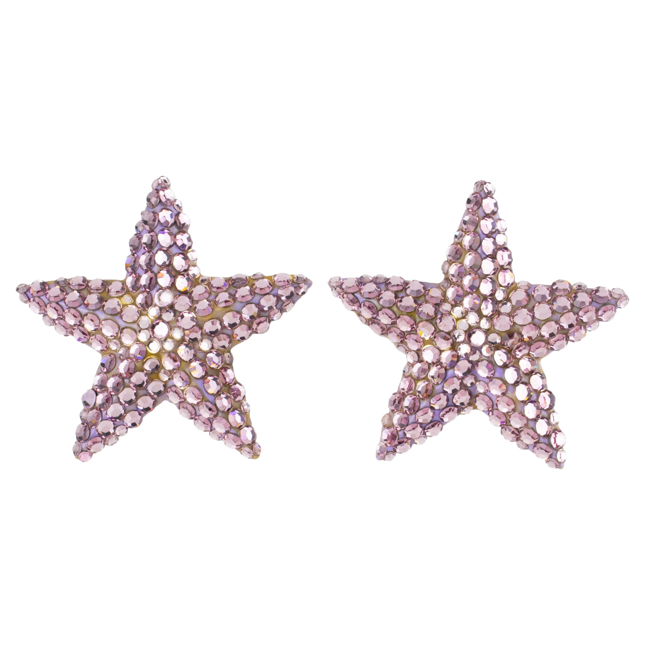 Richard Kerr Pastel Pale Mauve Jeweled Star Clip-on Earrings For Sale