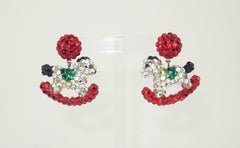 Richard Kerr Pave Crystal Christmas Rocking Horse Novelty Earrings, 1980's
