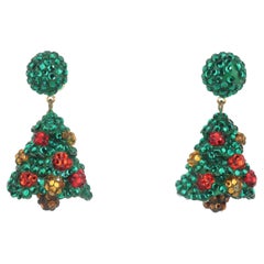 Richard Kerr Pave Crystal Christmas Tree Novelty Earrings, 1980's