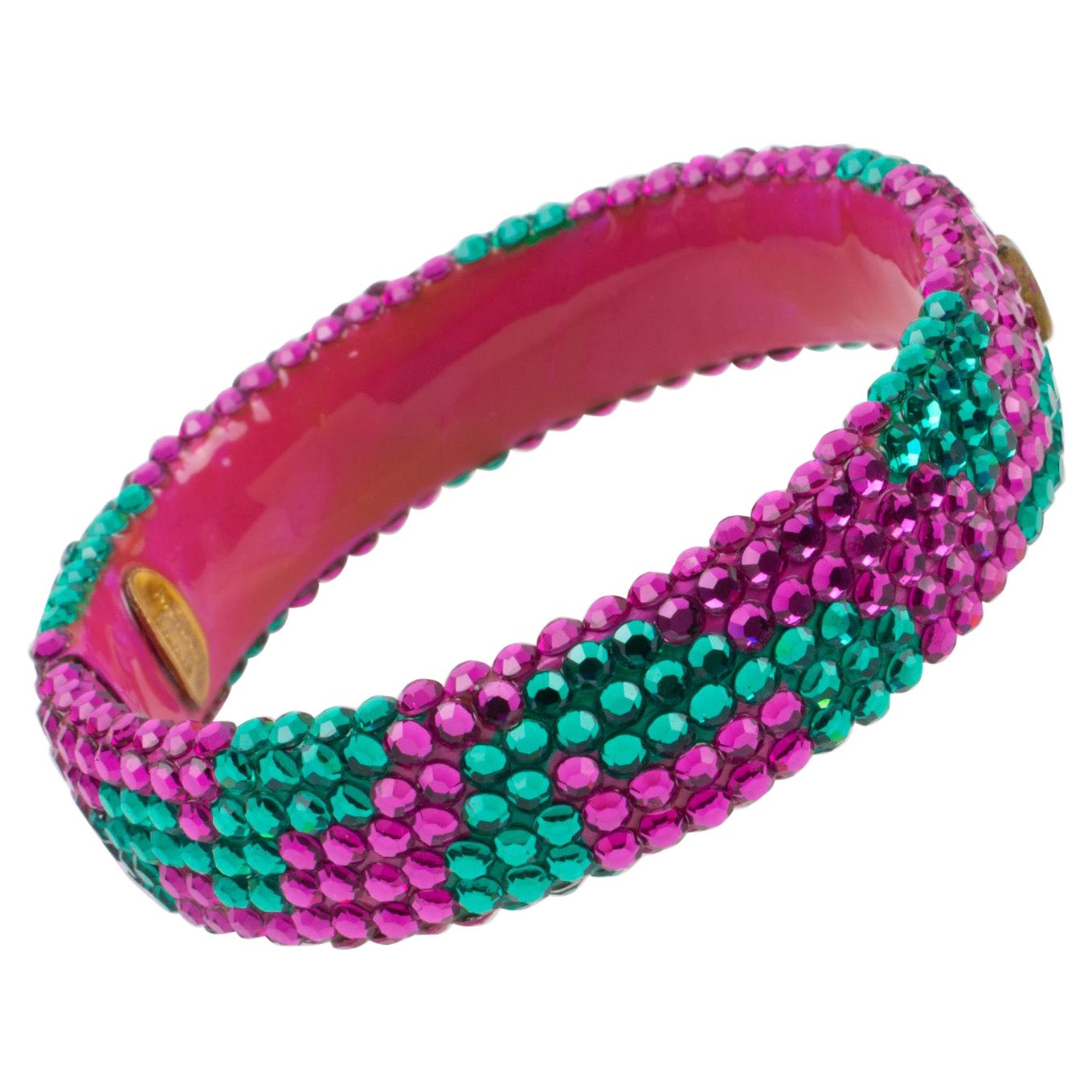Richard Kerr Pink and Turquoise Crystal Jeweled Clamper Bracelet For Sale