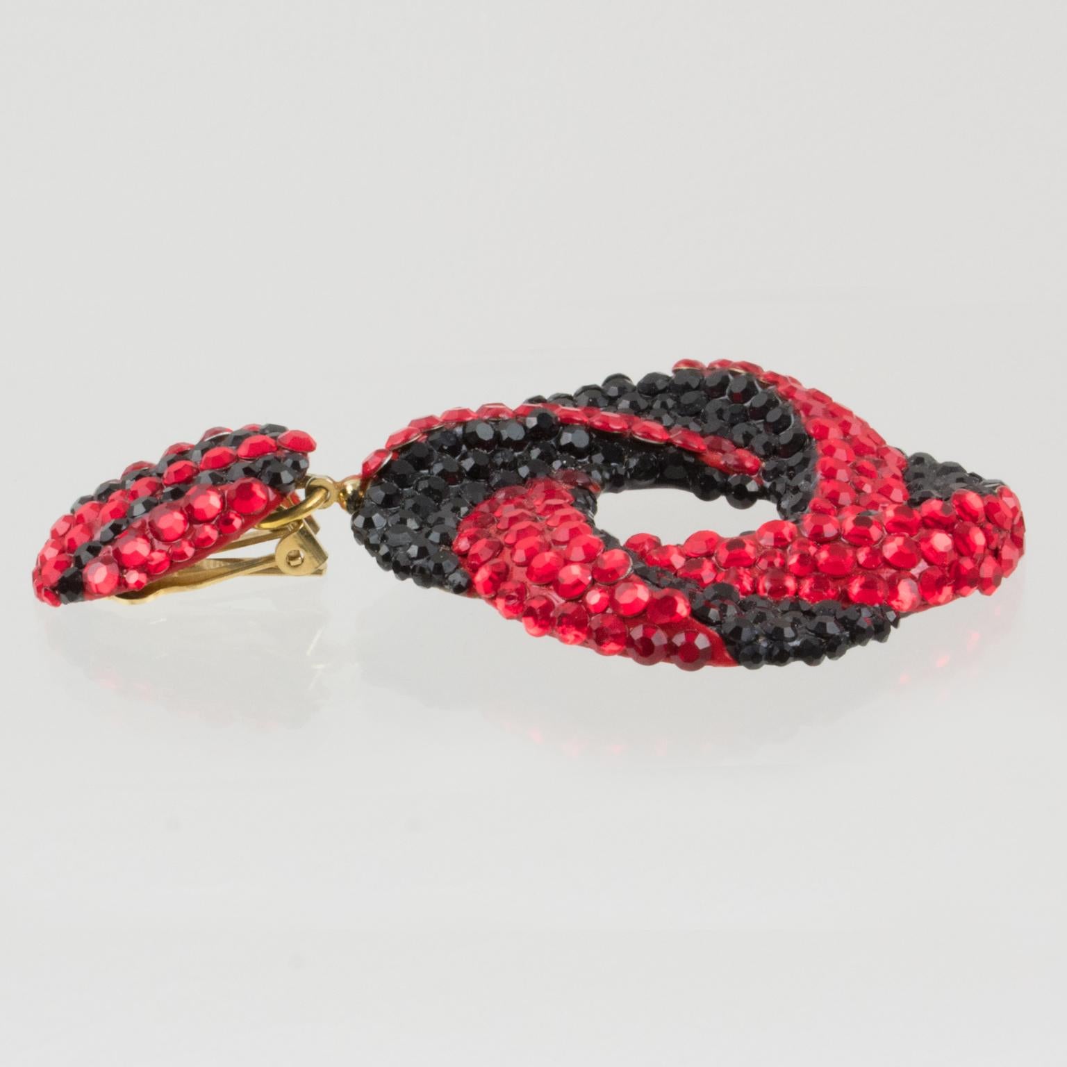 Richard Kerr Red and Black Jeweled Earrings For Sale 1