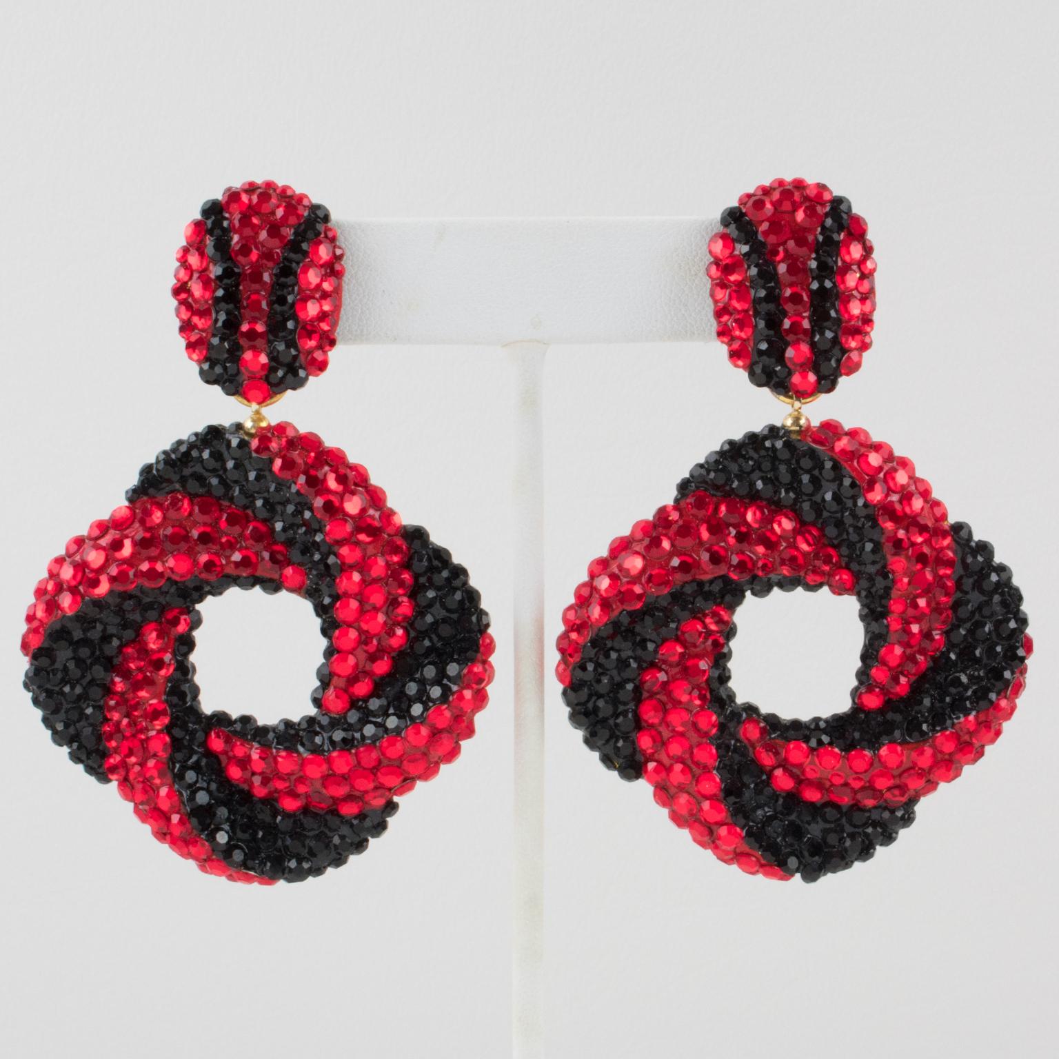 Richard Kerr Red and Black Jeweled Earrings For Sale 2
