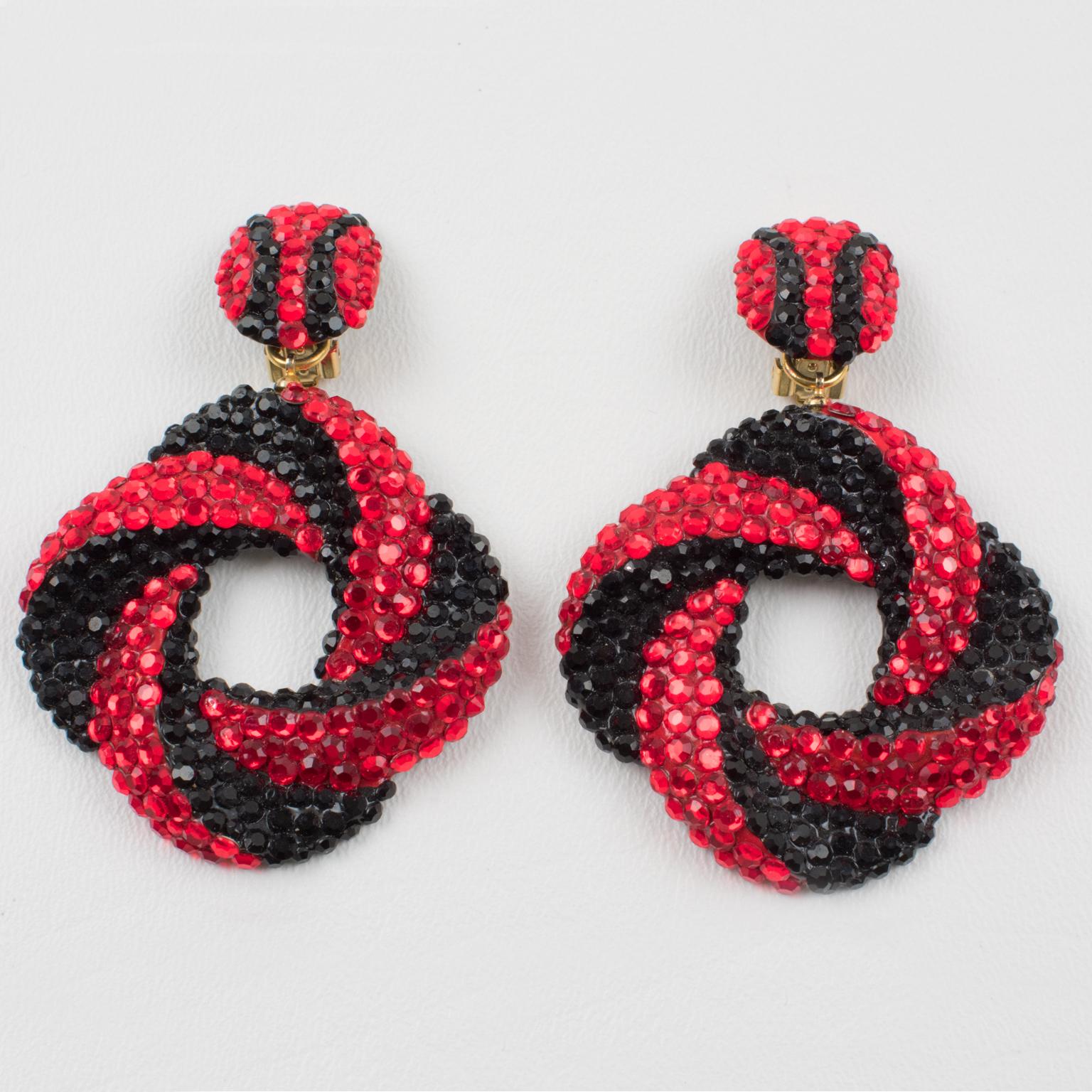Richard Kerr Red and Black Jeweled Earrings For Sale 3