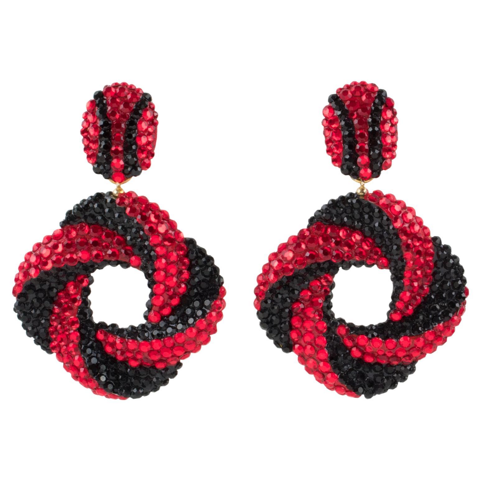 Richard Kerr Red and Black Jeweled Earrings For Sale
