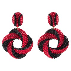 Retro Richard Kerr Red and Black Jeweled Dangle Clip Earrings