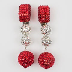 Richard Kerr Silver and Ruby Red Crystal Jeweled Clip Earrings