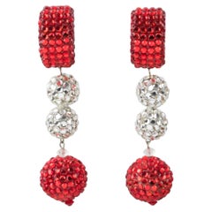 Richard Kerr Silver and Ruby Red Crystal Jeweled Clip Earrings