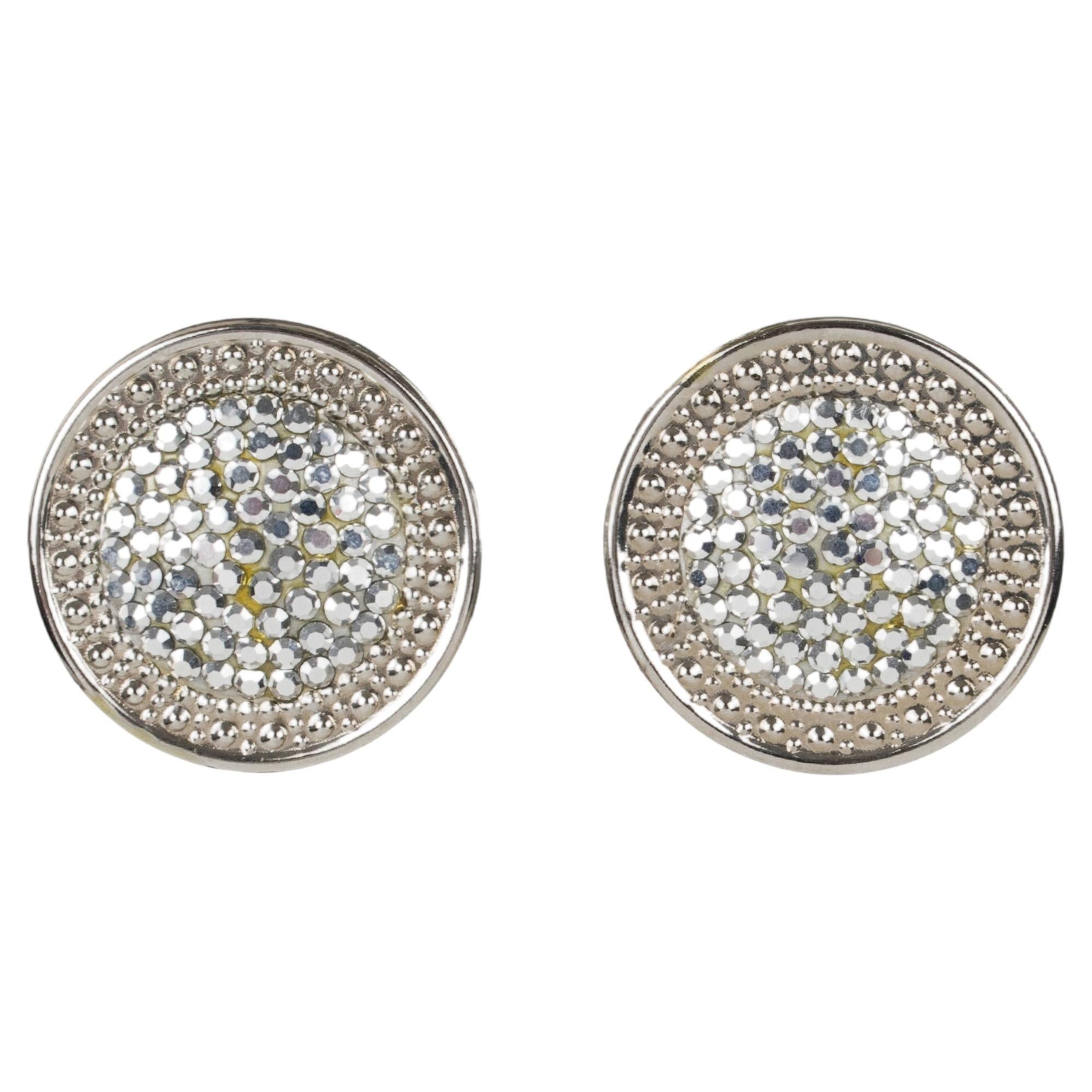 Richard Kerr Silver Crystal Jeweled Clip-on Earrings For Sale