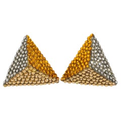 Richard Kerr Topaz and Gray Jeweled Pyramid Clip Earrings