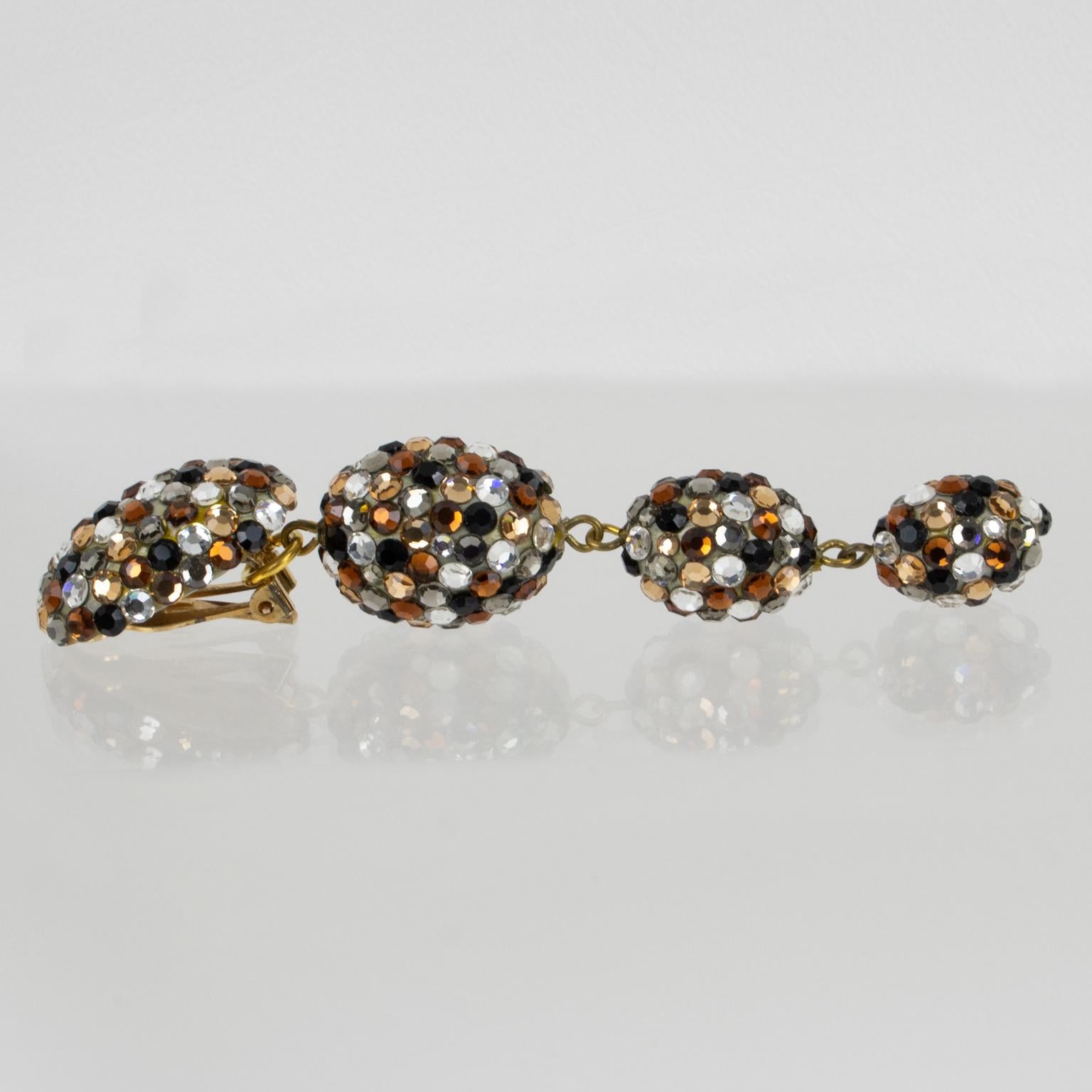 Richard Kerr Topaz, Silver and Gray Jeweled Dangle Clip Earrings For Sale 1