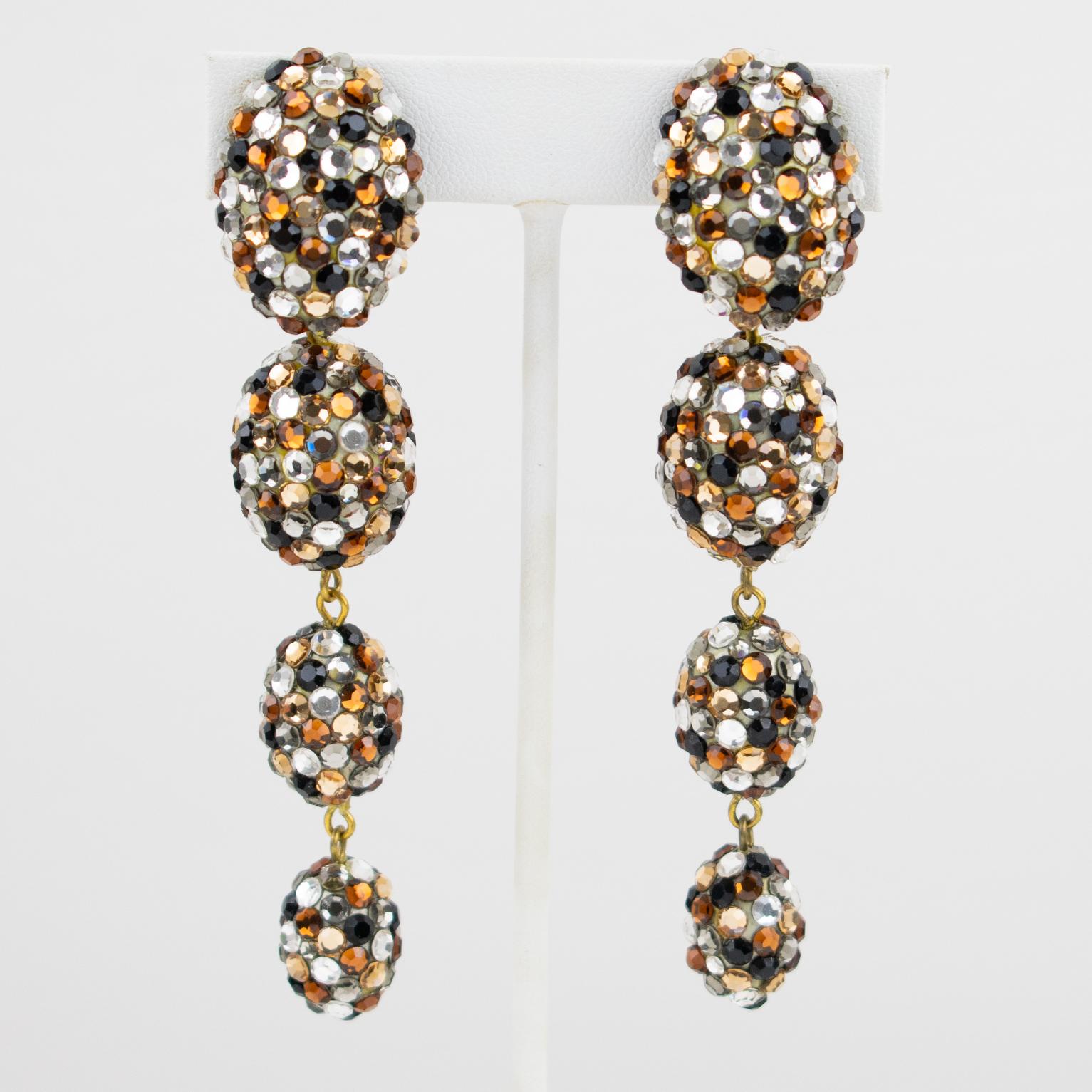 Richard Kerr Topaz, Silver and Gray Jeweled Dangle Clip Earrings For Sale 2