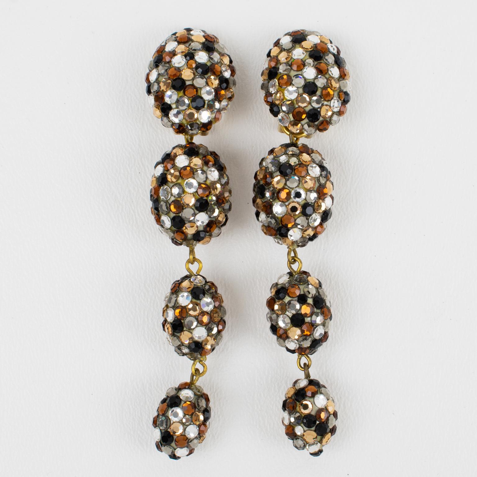 Richard Kerr Topaz, Silver and Gray Jeweled Dangle Clip Earrings For Sale 3
