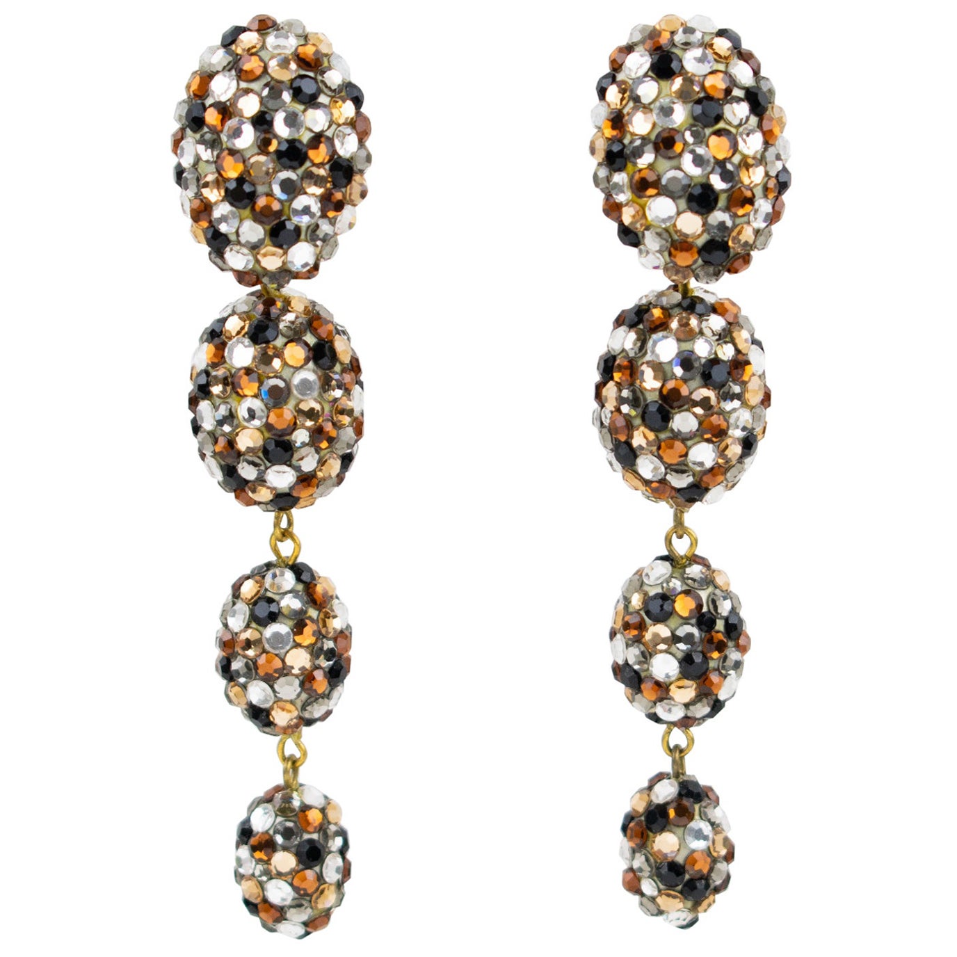 Richard Kerr Topaz, Silver and Gray Jeweled Dangle Clip Earrings For Sale