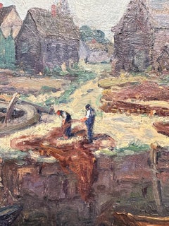 "Mending Nets", Rockport, MA, collo di pelle d'orso Paesaggio marino di pescatori al lavoro