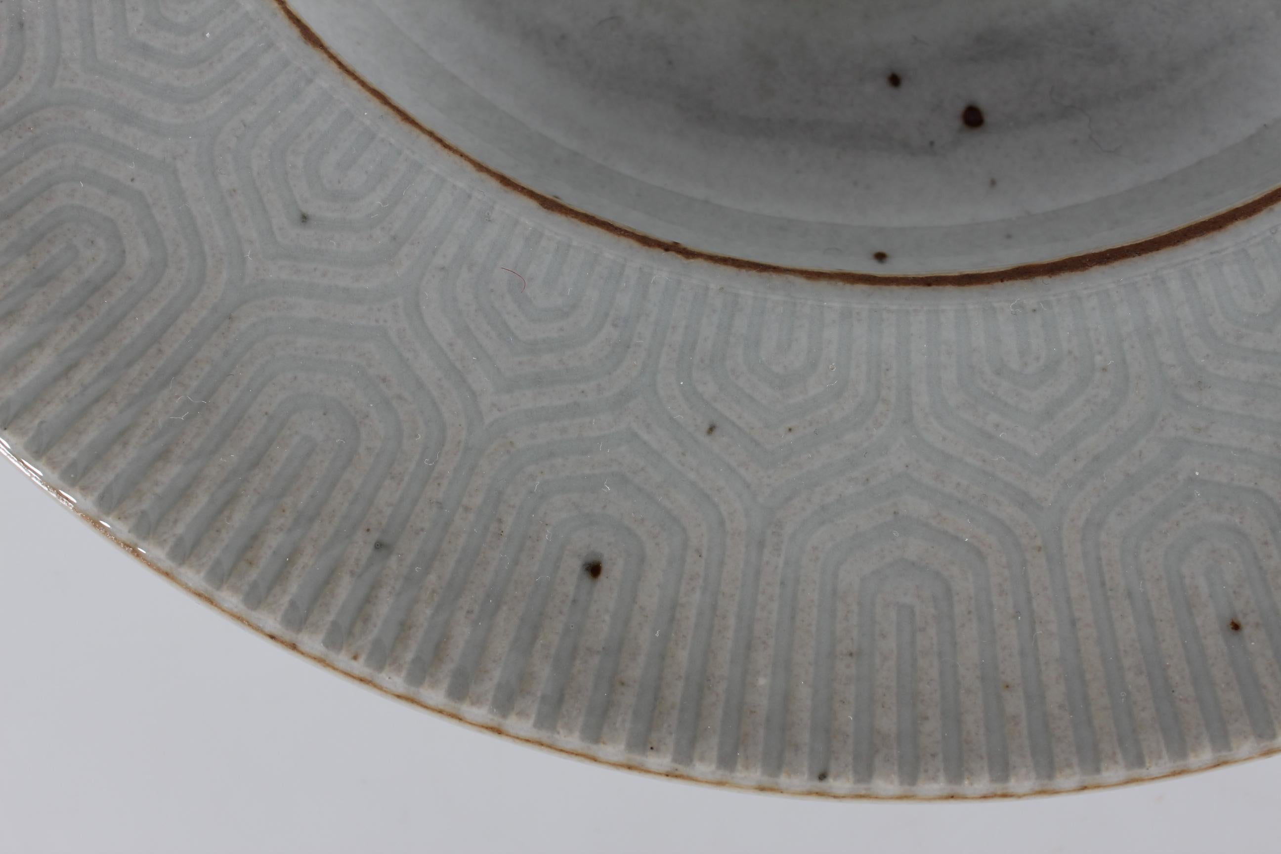 Glazed Richard Kjærgaard for Bing & Grøndahl Ceramic Bowl with Relief Pattern 1960s For Sale