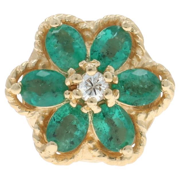 Richard Klein Emerald Diamond Flower Slide Charm Yellow Gold 14k Oval 1.57ctw
